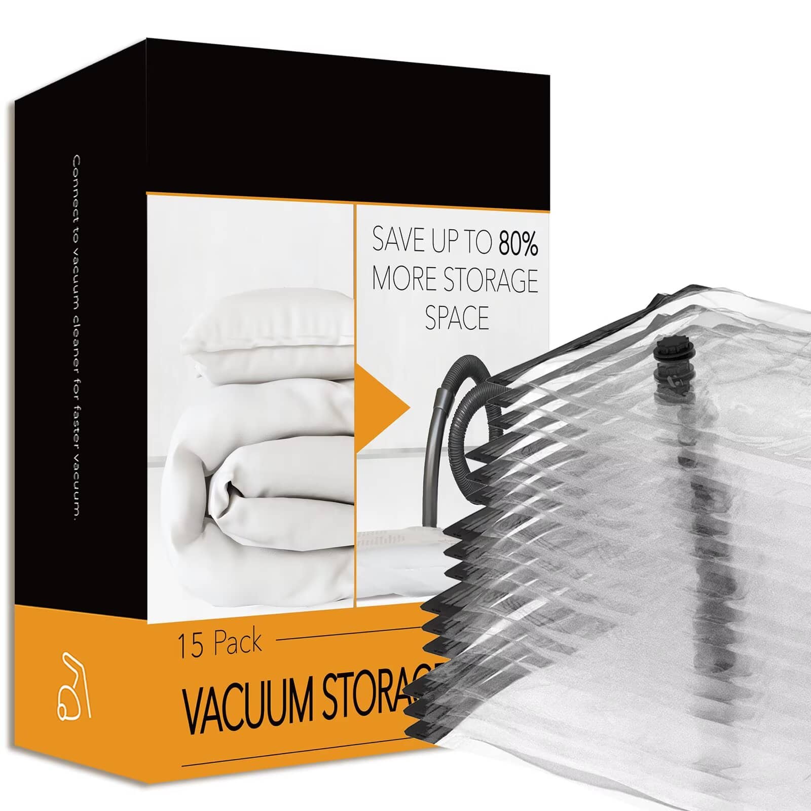 Tooloton - Vacuum Storage Bags Set, Space Saver Compression Bags, 15-Pack with Multiple Sizes (XXL, XL, L, M, S) - Clear