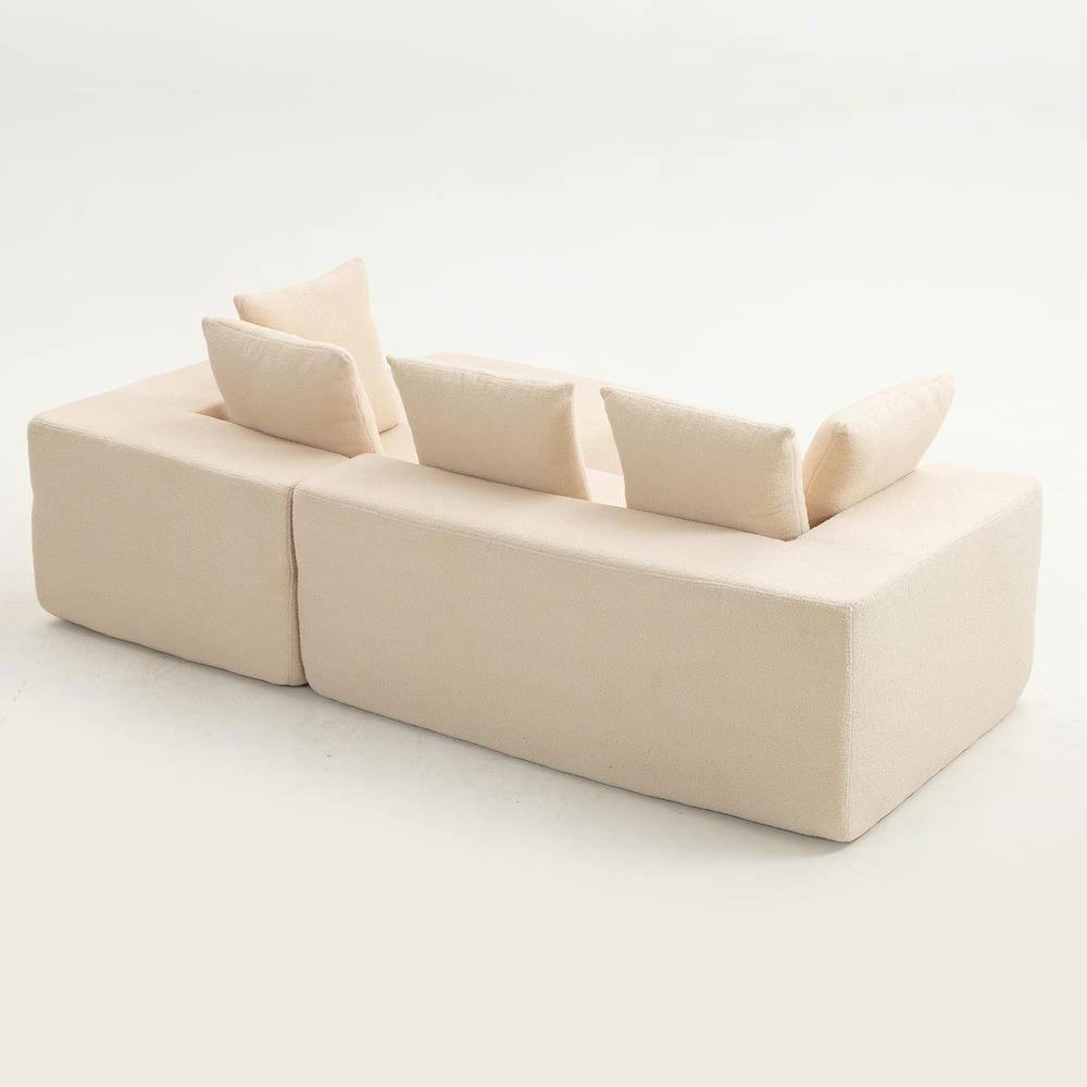 Alt View 7. Kadyn - L-Shaped Full Foam Sectional Sofa, 5 Pillows, Compressed Shipping, Flannelette, Space Saving Design, Beige - Beige.