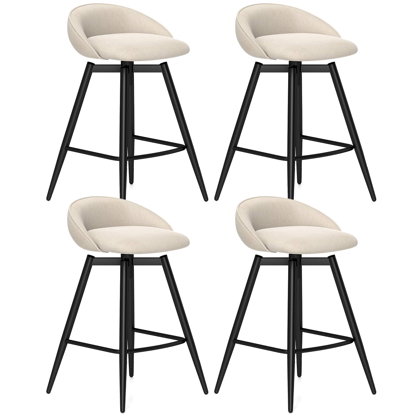 Gymax - 25'' Upholstered Bar Stools Set of 4 w/ Footrest Backrest & Metal Frame Beige - Beige, Black