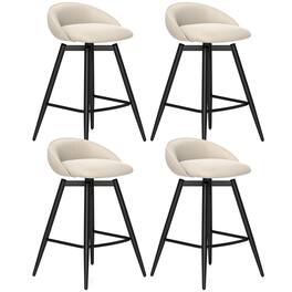Gymax - 25'' Upholstered Bar Stools Set of 4 w/ Footrest Backrest & Metal Frame Beige - Beige, Black