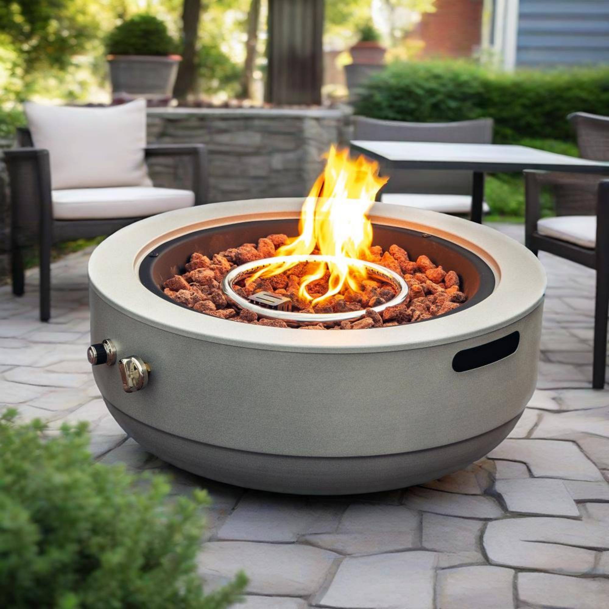 Back. Dexmalle - Dexmalle-24" Propane Gas Fire Pit Round Bowl-Grey.