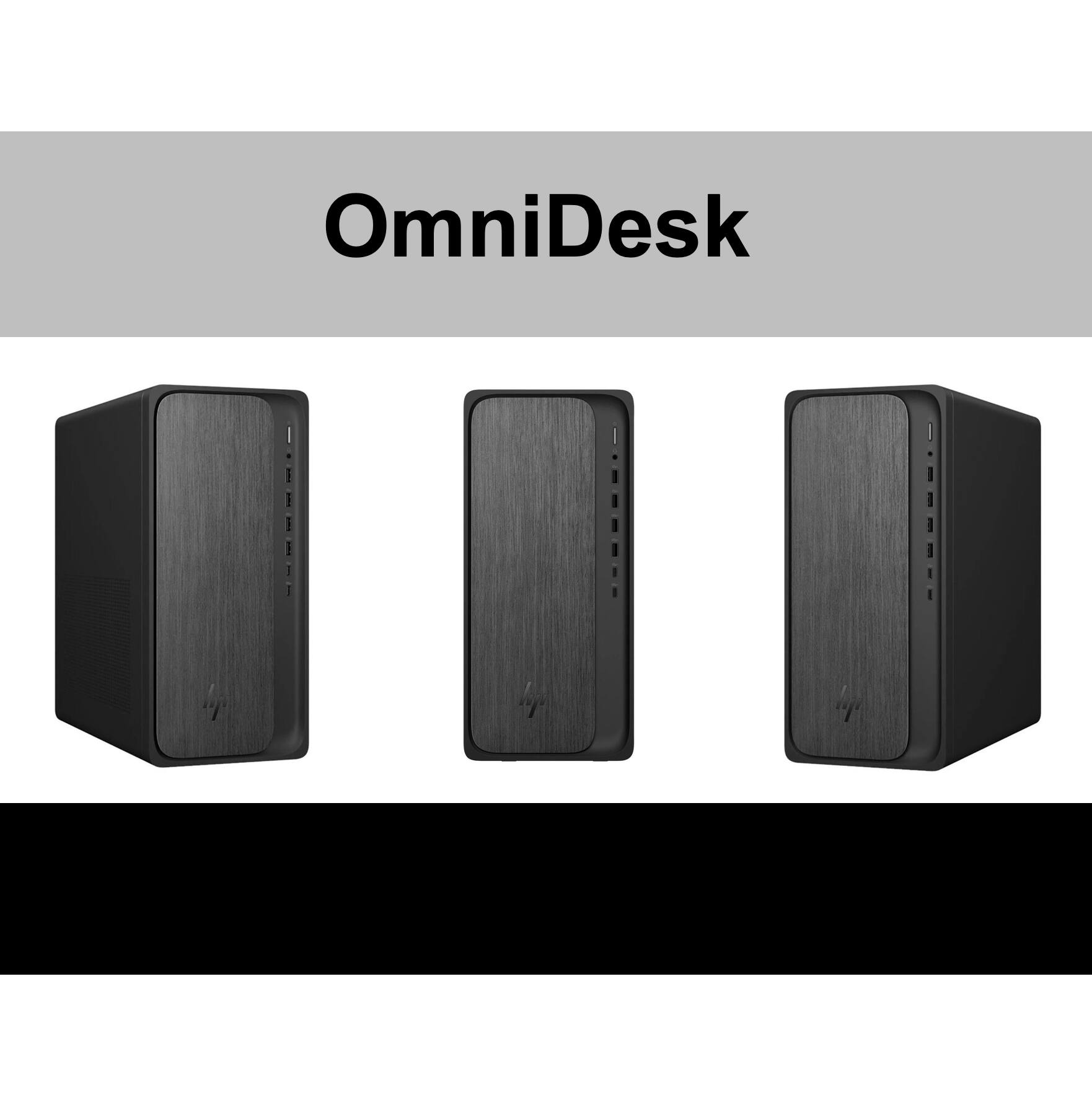Alt View 1. HP - OmniDesk Desktop (Ryzen 3 8300G, 32GB, 1TB SSD, AMD Radeon 740M, WiFi 6, Bluetooth 5.4, Win 11 Pro) w/USB Hub - Gray Wood.