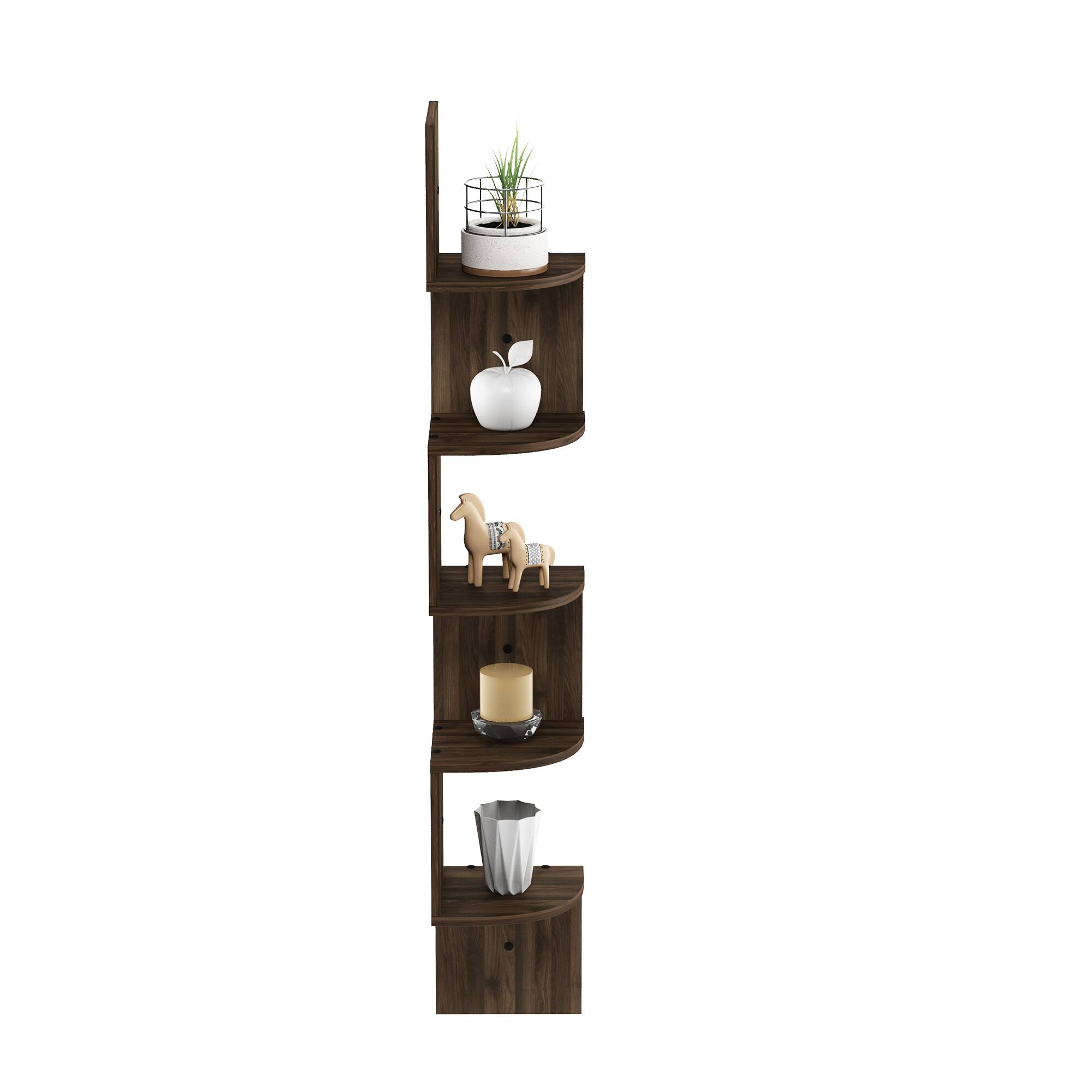 Alt View 5. Furinno - Rossi 5-Tier Wall Mount Floating Radial Corner Shelf - Columbia Walnut.