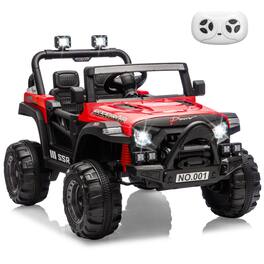 Homhougo - 12V Kids Ride-On Truck Car, Battery Powered with Remote, Bluetooth Music, LED Lights, Spring Suspension - Red