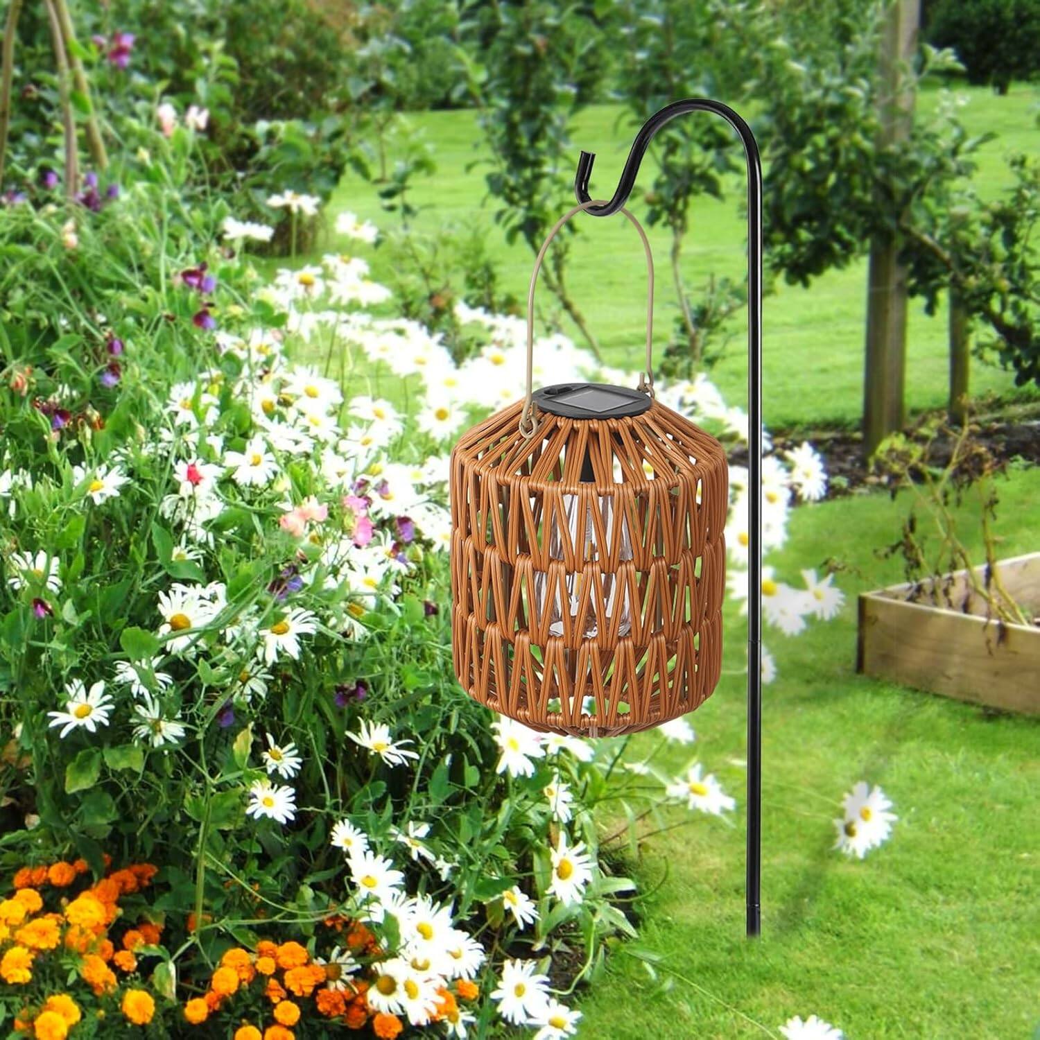 Alt View 4. Akoasm - 2-Pack Outdoor Waterproof Solar Lanterns, Garden Rattan Solar Lights for Yard, Porch, Patio, Pathway (Bulb Included).