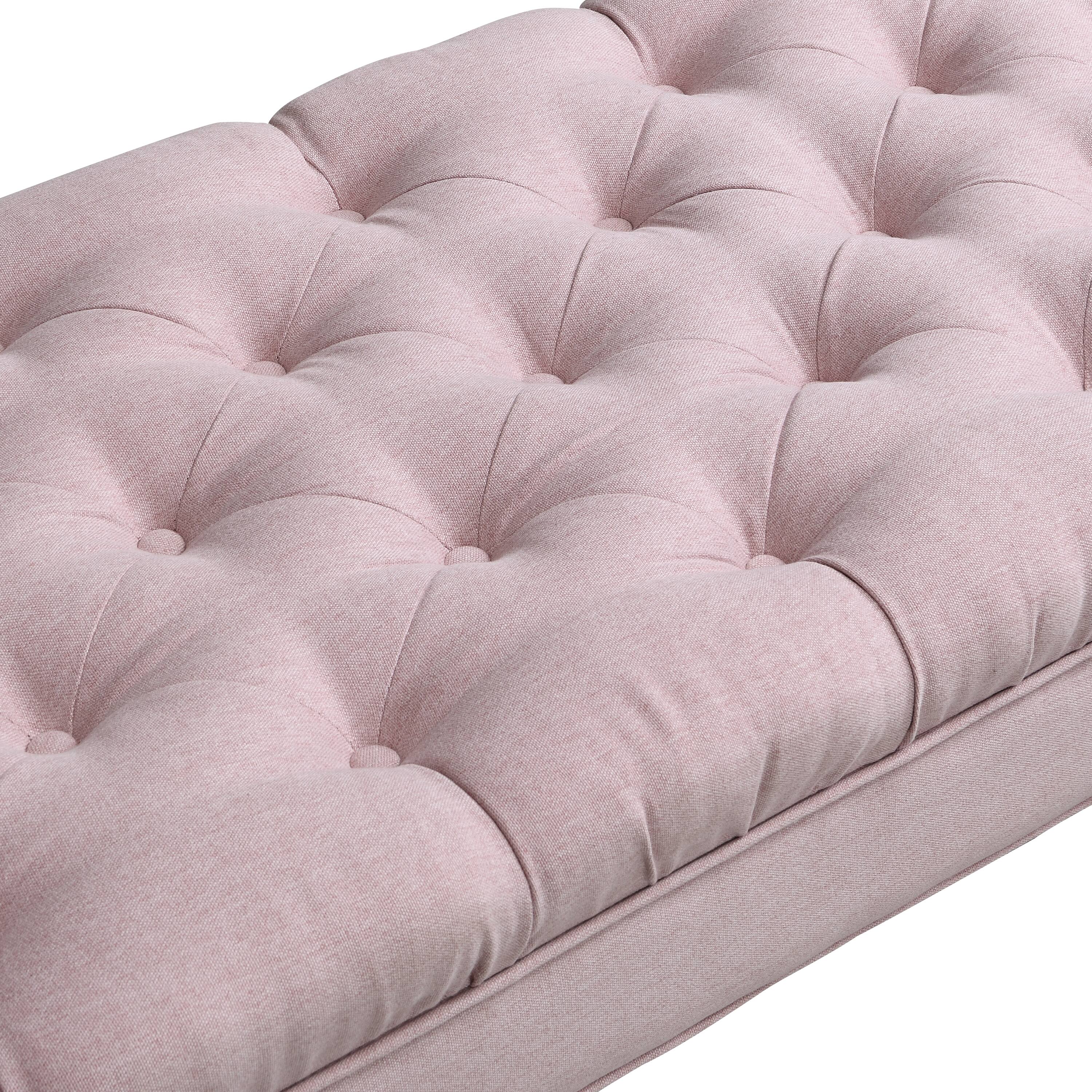 Back. Whisen - Button-Tufted Bedroom Bench End of Bed Rolled Arms Ottoman for Living Room - Pink.