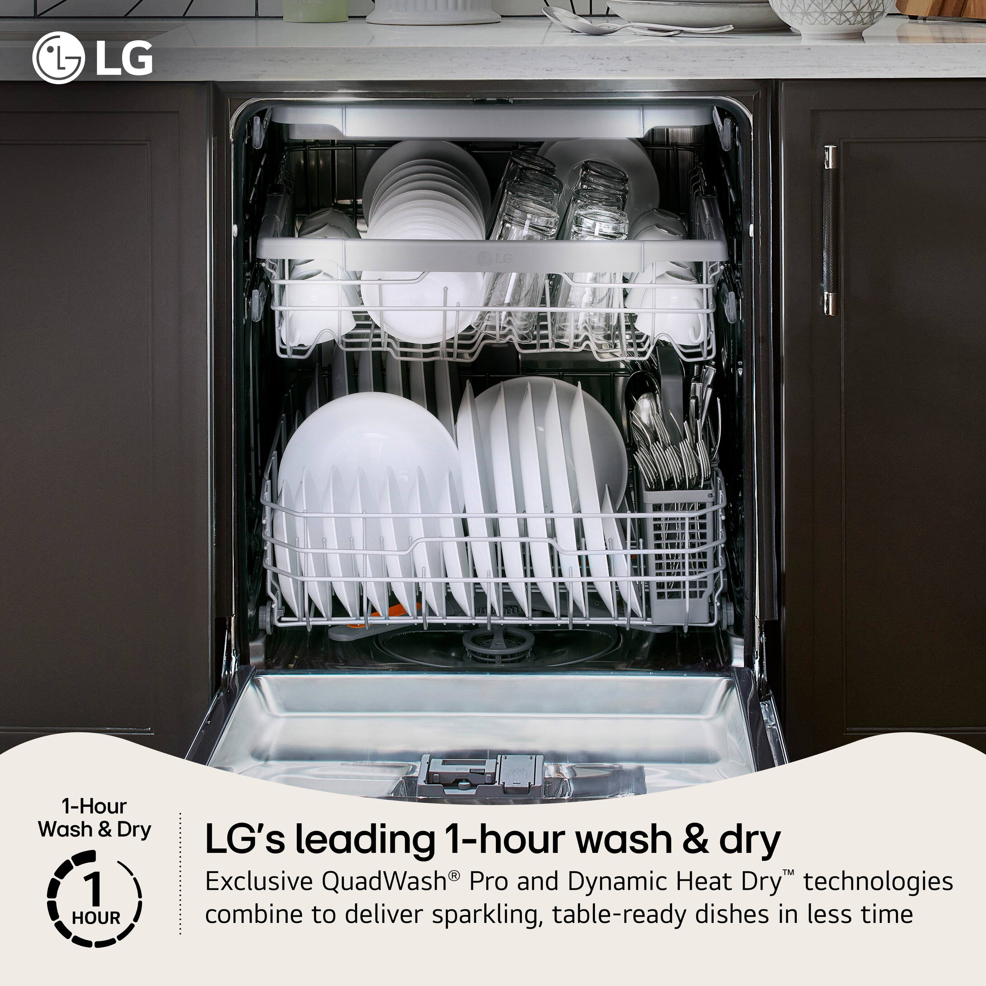 LG's leading 1-hour wash & dry. Exclusive QuadWash Pro and Dynamic Heat Dry technologies combine to deliver sparkling, table-ready dishes in less time.