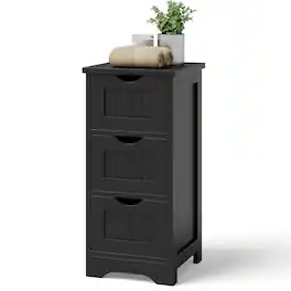 Costway - Bathroom Floor Cabinet Freestanding Storage Organizer w/ 3 Drawers - Black