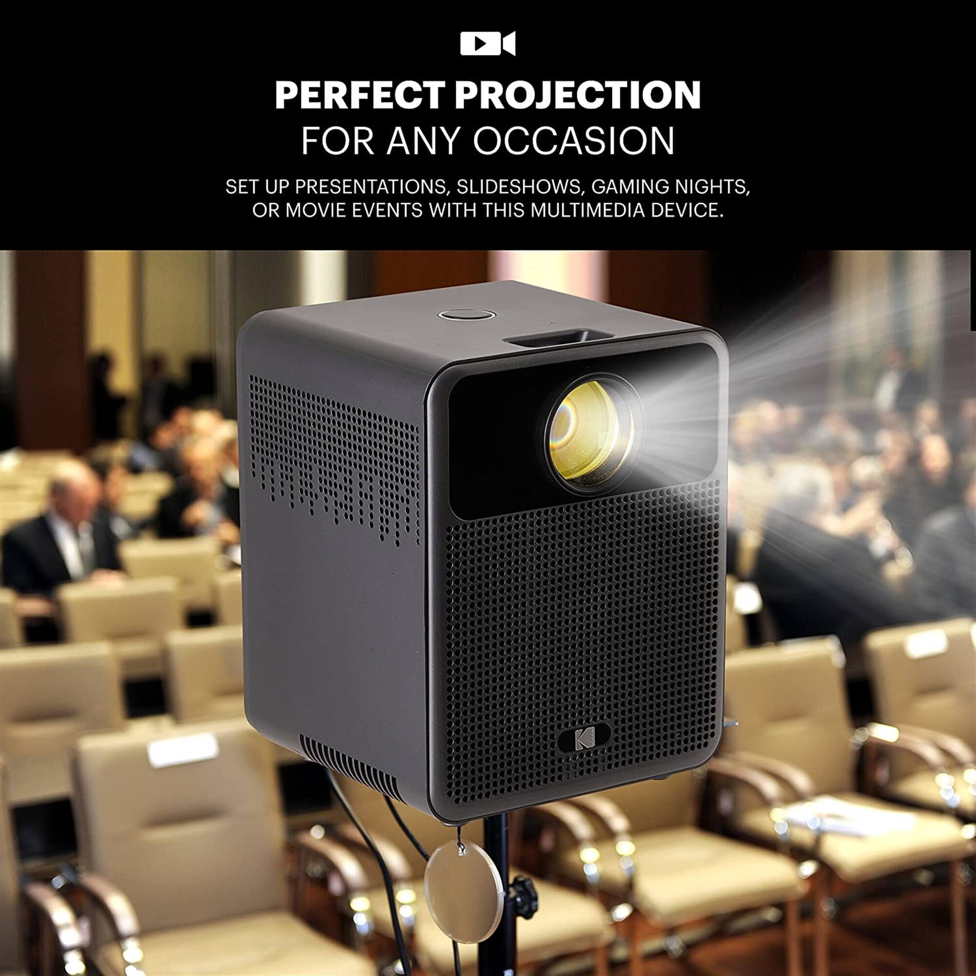 PERFECT PROJECTION FOR ANY OCCASION SET UP PRESENTATIONS, SLIDESHOWS, GAMING NIGHTS, OR MOVIE EVENTS WITH THIS MULTIMEDIA DEVICE.