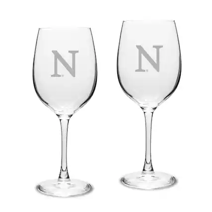 Front. Jardine - Northwestern Wildcats 16oz. 2-Piece Traditional White Wine Glass Set - Multicolor.