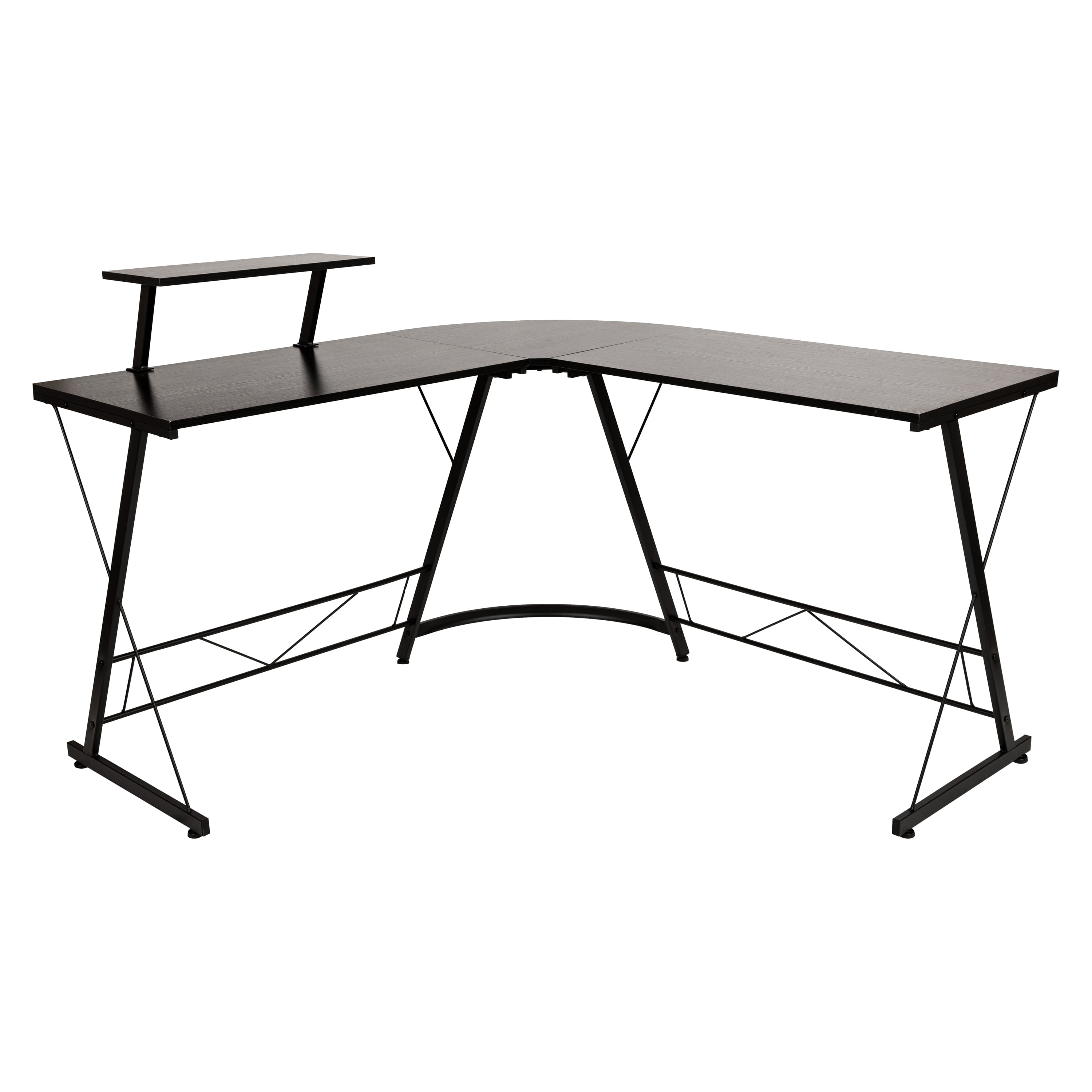 Emma + Oliver - L-Shaped Computer Desk, Gaming Desk, Home Office Desk, Frame - Black Top/Black Frame