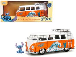 Jada - 1961 Volkswagen Bus "Catching Waves" with Stitch Figure "Disney's Stitch" "Hollywood Rides" 1/24 - White and Orange