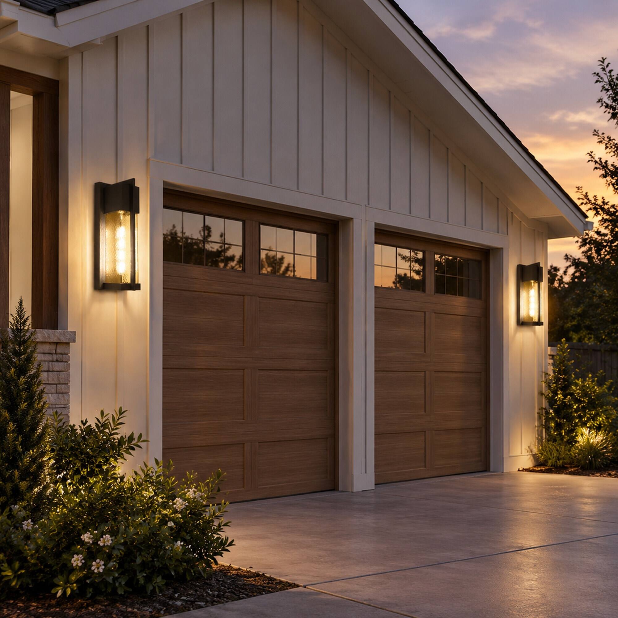 Alt View 2. RYHNUYNE - Dusk To Dawn 2-Pack 13 In Outdoor Wall Lights, Waterproof Hammer Glass Sconce for Entryway Garage Patio Black - Black.