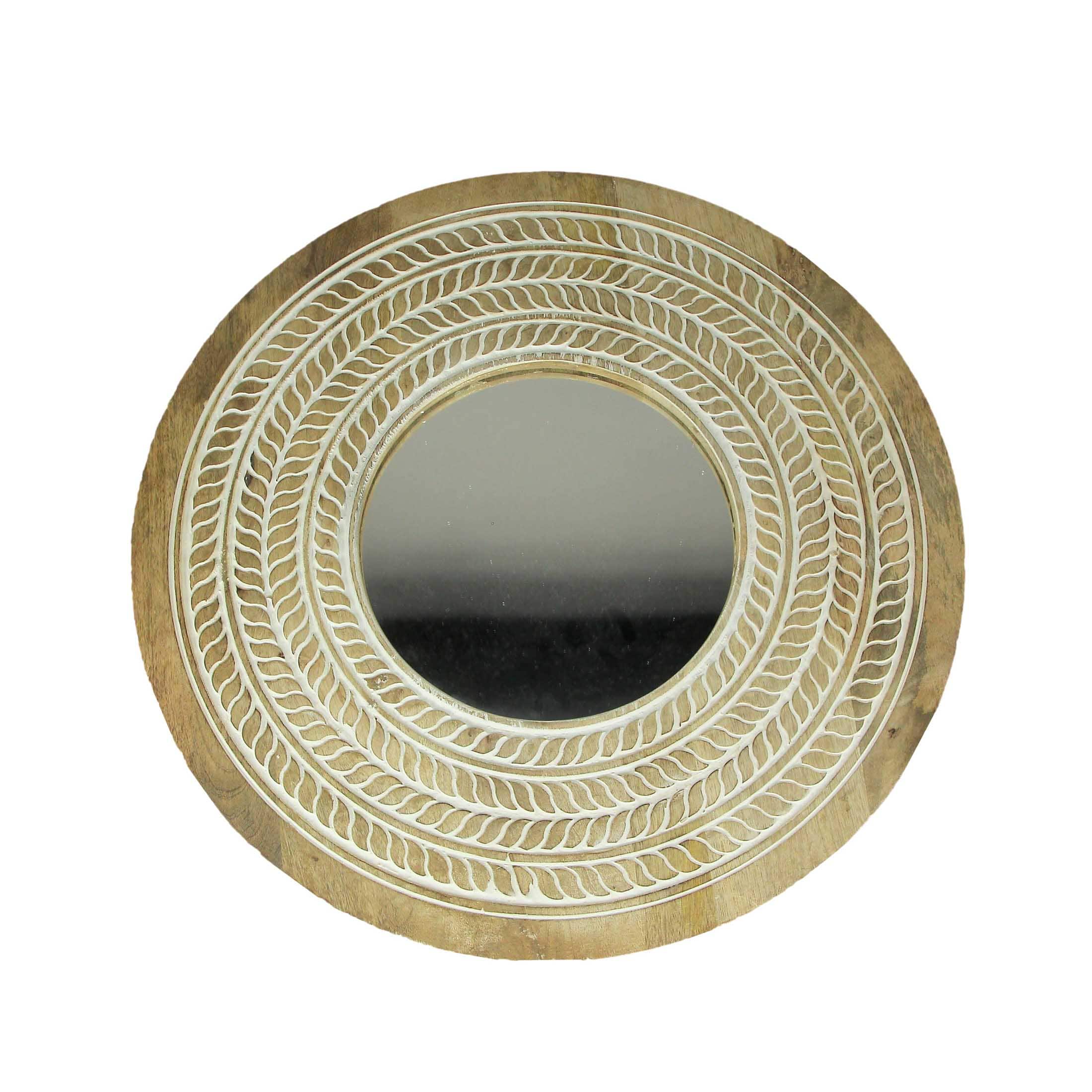 Things2Die4 - Carved Wooden Frame Round Wall Mirror 23.5 Inch Diameter Hand Painted Accents - Brown price history on PriceWatchPro