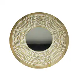 Things2Die4 - Carved Wooden Frame Round Wall Mirror 23.5 Inch Diameter Hand Painted Accents - Brown
