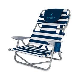 Ostrich - On-Your-Back Outdoor Reclining Beach Pool Camping Chair, Blue Stripe - Striped
