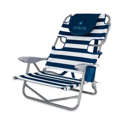 Front. Ostrich - Ostrich On-Your-Back Outdoor Reclining Beach Pool Camping Chair, Blue Stripe - Striped.