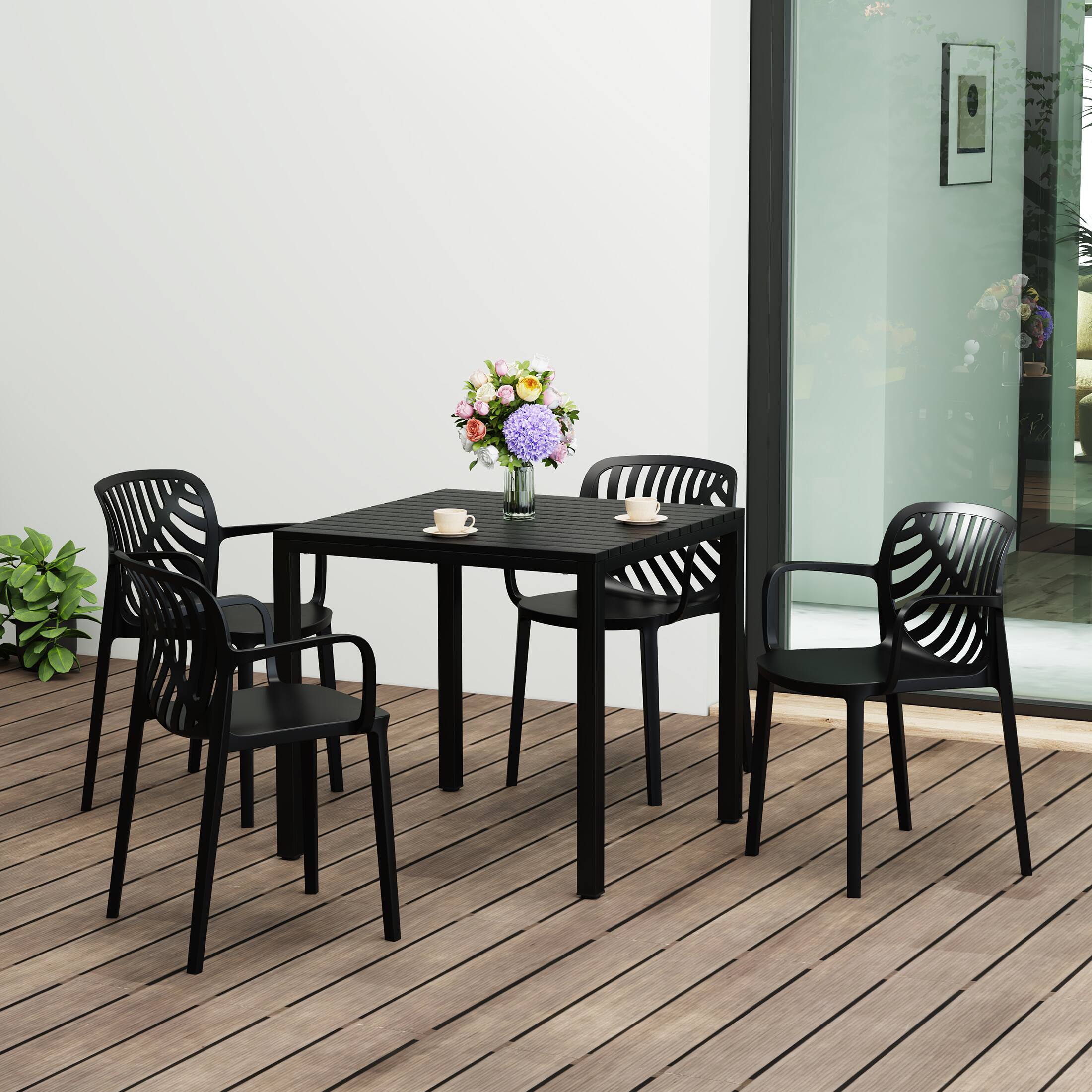 Angle. WestinTrends - WestinTrends Playa 5-Piece Outdoor Square Dining Table Patio Set with Stackable Patio Dining Chairs - Black.