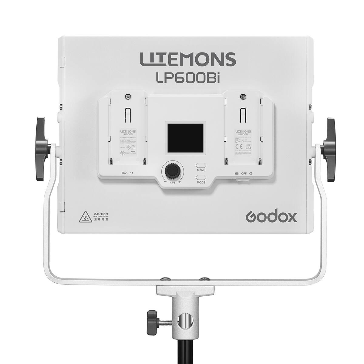LITEMONS LP600Bi  
LITEMONS  
20V - 3A  
CAUTION  
MENU OFF SET MODE  
355  
CE UK  
Godox