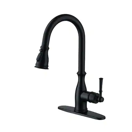 Front. Boyel Living - 3-Spray Patterns Single Handle Pull Down Sprayer Kitchen Faucet with Deck Plate and Ceramic Cartridge in Matte Black - Matte Black.