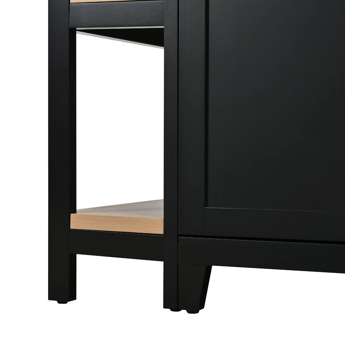 Alt View 9. Loheer - Loheer 58 inch freestanding kitchen island, kitchen prep table with storage, black and natural wood tone - Black + Natural.