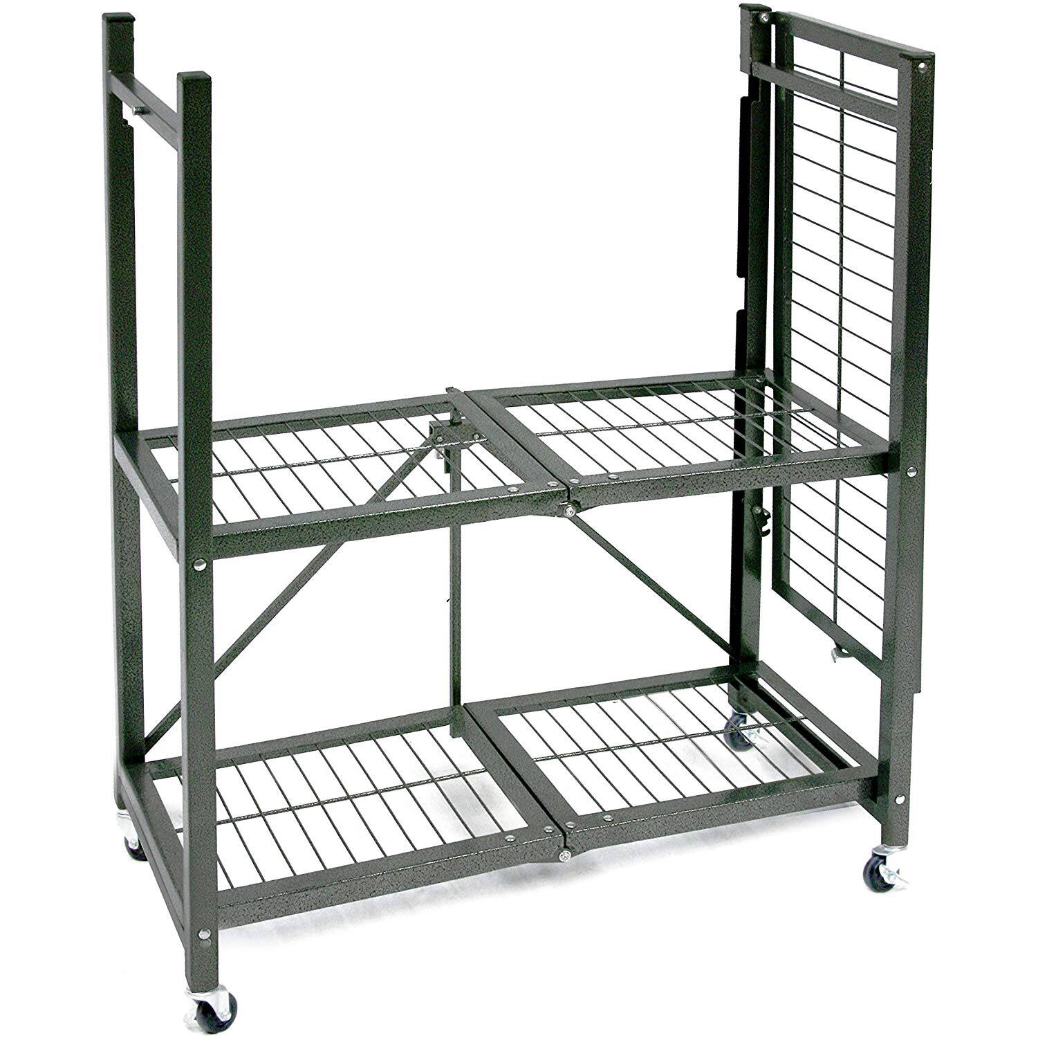 Alt View 7. Origami - Origami R3 Foldable 3-Tiered Shelf Storage Rack & Wheels, Pewter (2 Pack) - Pewter.