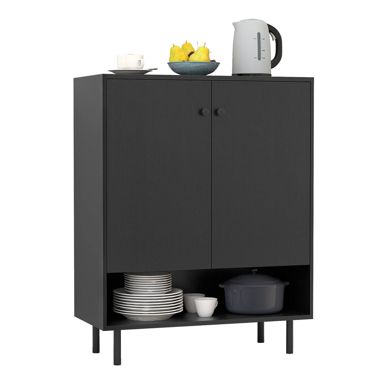 Alt View 8. Gymax - Gymax Sideboard Buffet Cabinet 2-Door Kitchen Storage Cabinet w/ Adjustable Shelf - Black.