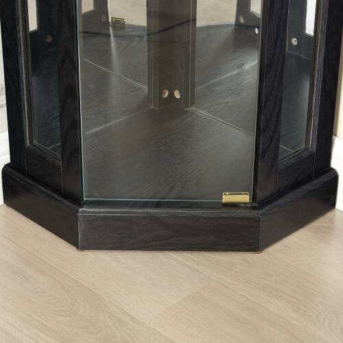 Alt View 3. LUCKY ONE - 15.31in Freestanding Corner Curio Cabinet with Glass Shelves LED Light Display for Wine Bar Collectibles - Black.