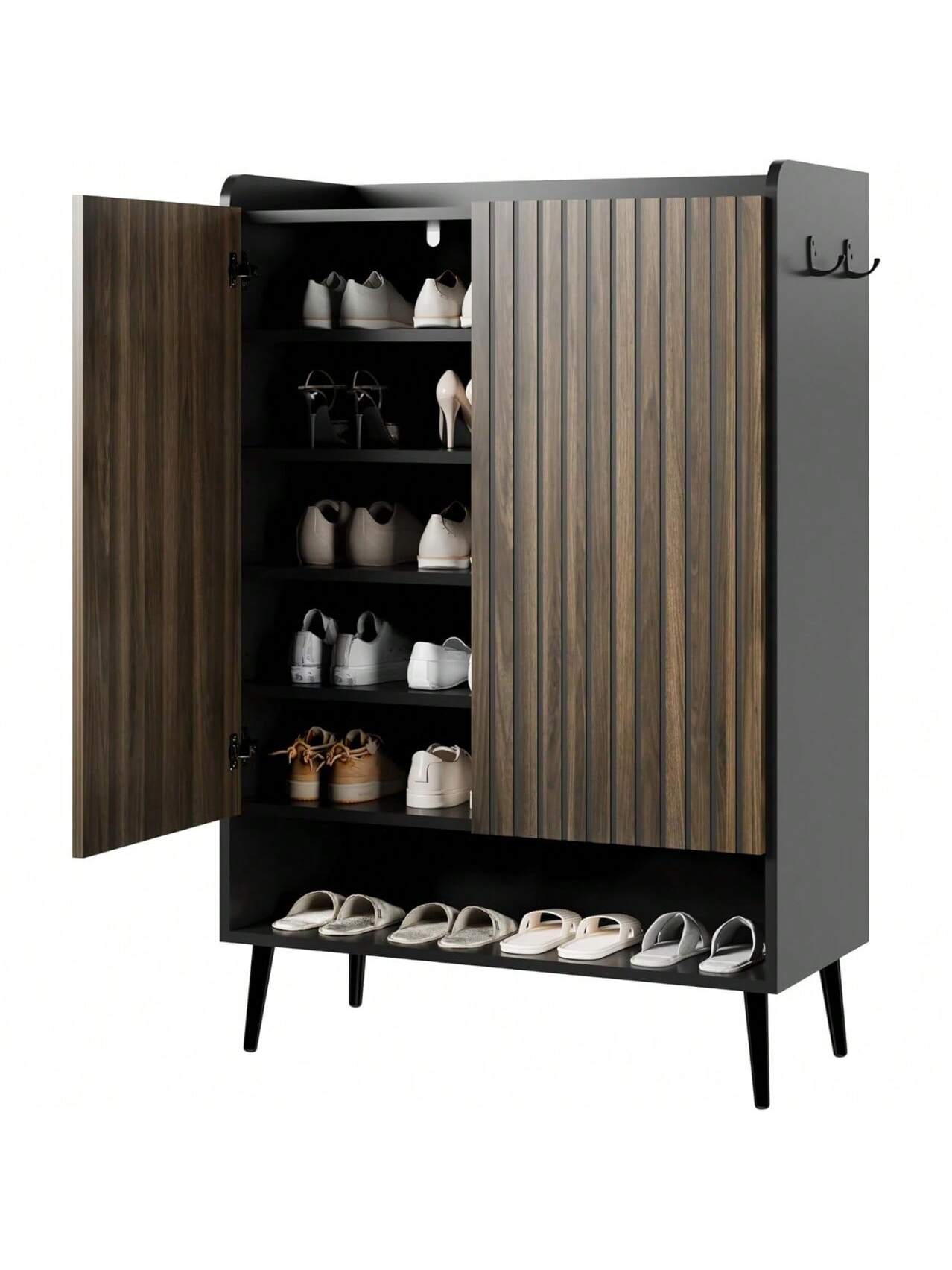 Angle. GARVEE - Large Shoe Cabinet With 2 Doors 6 Tier Entryway Shoe Storage Cabinet With Adjustable Shelves Freestanding - Black - 2 Doors.