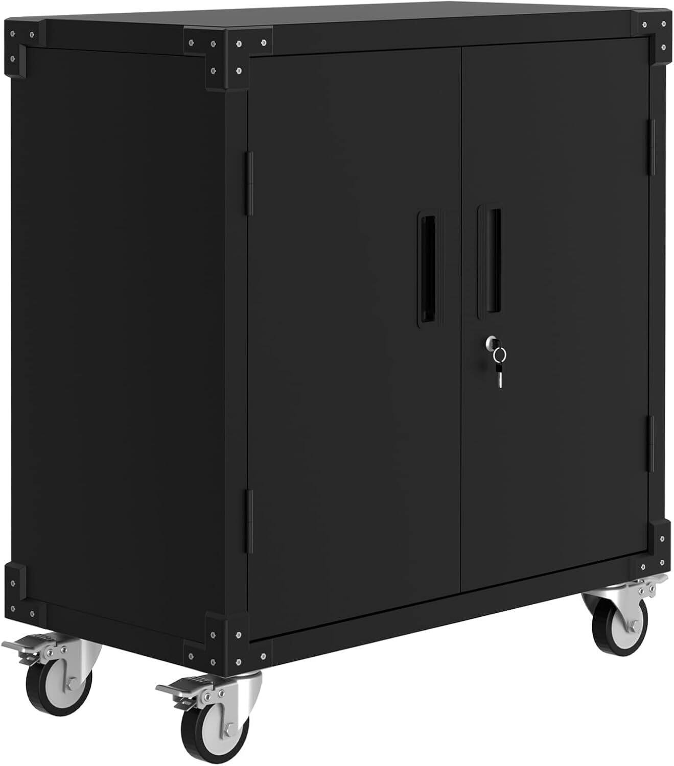 Acekool - Metal Storage Rolling Tool Cabinet, with 2 Adjustable Shelves