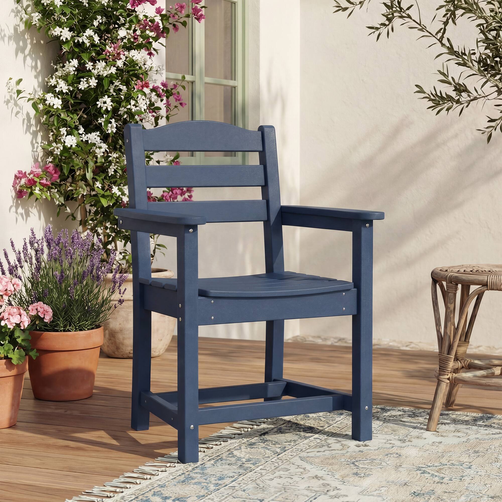 Alt View 1. Famapy - Pairs of HDPE Outdoor Dining Chair - 4 Colors Weatherproof Patio Armchair for Garden, Poolside 330LBS Capacity - Navy blue.