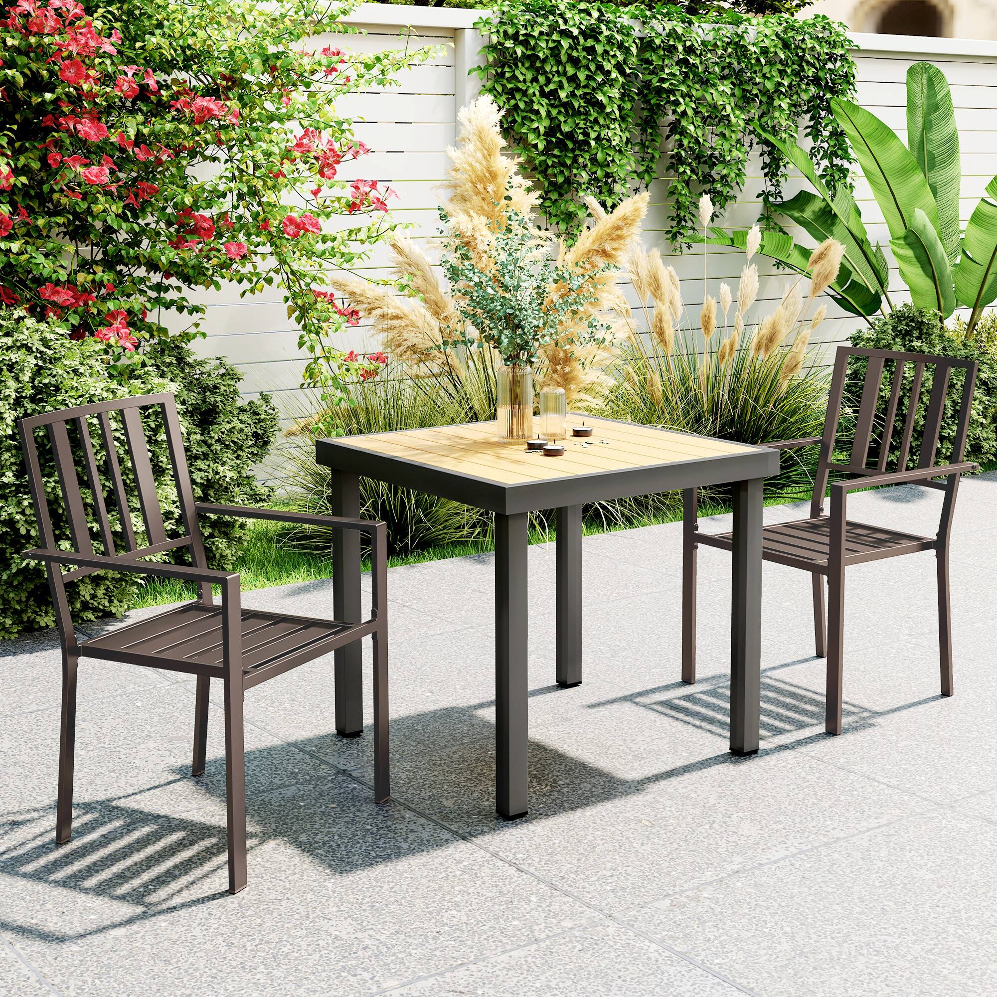 Alt View 1. Outsunny - Set of 2 Patio Dining Chairs, Stackable Outdoor Garden Bistro Chairs with Metal Slatted Seat & Backrest for Yard - Brown.