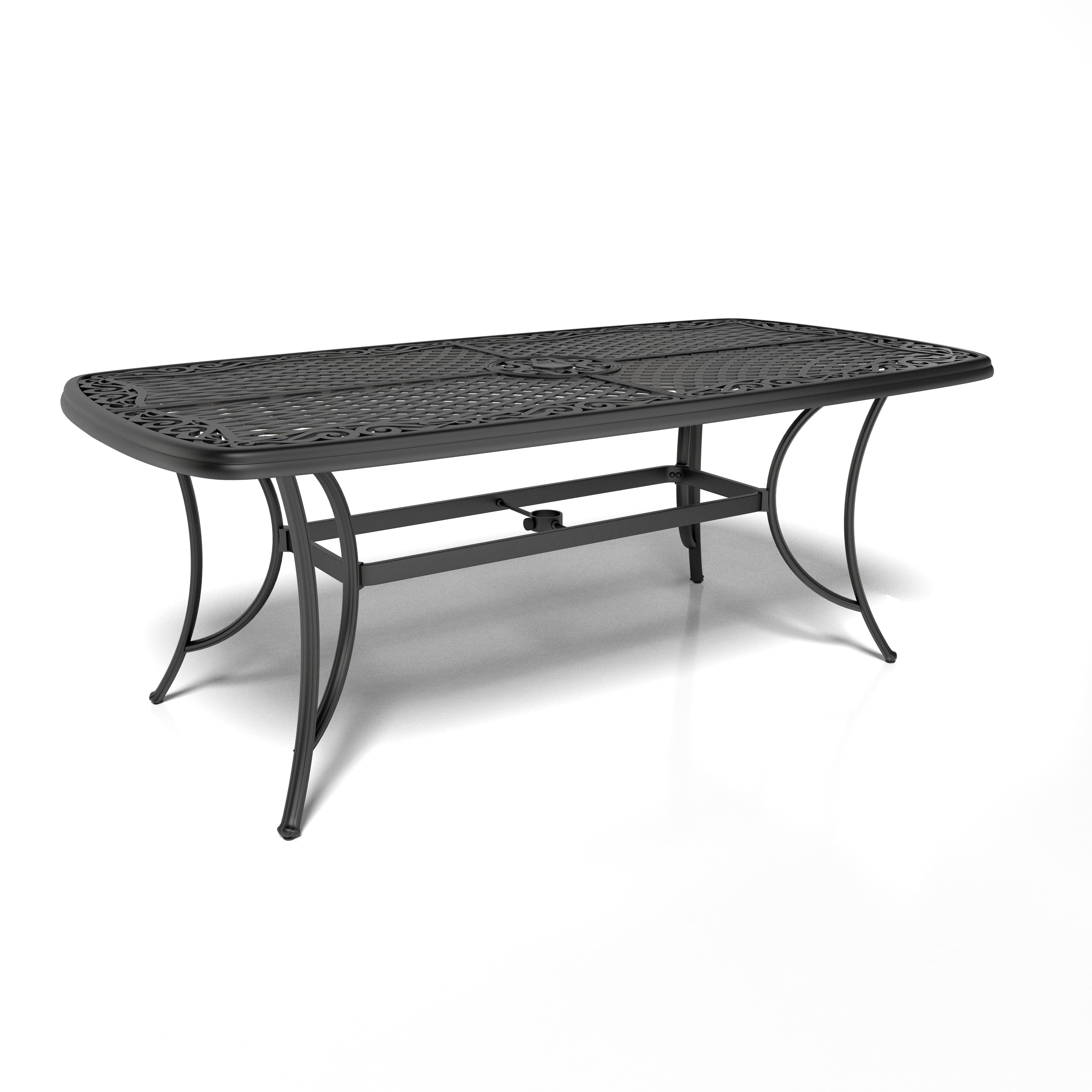 Mondawe - Rectangular Round Corner Cast Aluminum Dining Table with Umbrella Hole - Black