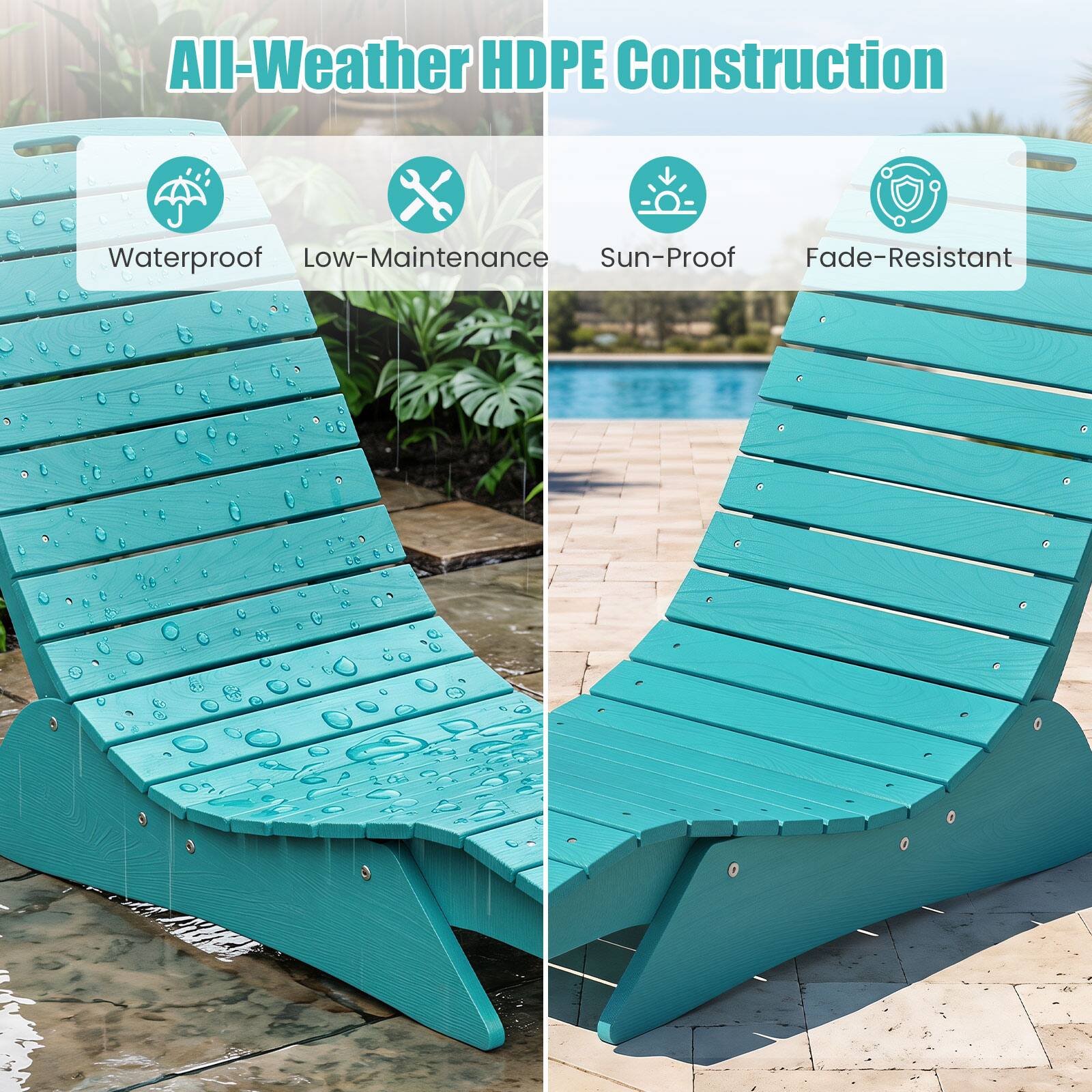 All-Weather HDPE Construction

- Waterproof
- Low-Maintenance
- Sun-Proof
- Fade-Resistant