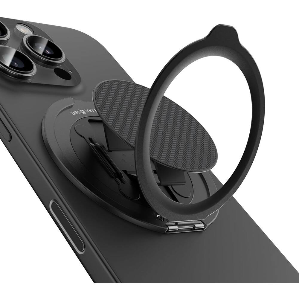 Front. PARKER SLATER - MagSafe Phone Grip & Stand – 360° Kevlar Design Holder - Black.