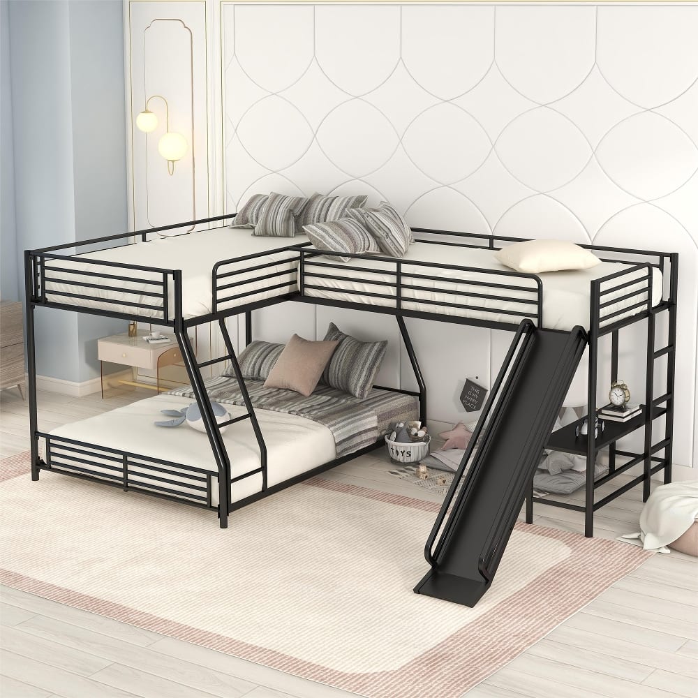 Loheer - L-Shaped Twin Over Full Bunk Bed with Desk and Slide - Black price history on PriceWatchPro