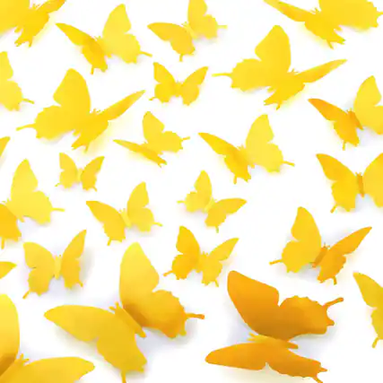 Front. Zulay Kitchen - Zulay 24pcs Removable DIY Decorations 3D Butterfly Wall Decor with 3 Different Sizes - Yellow.