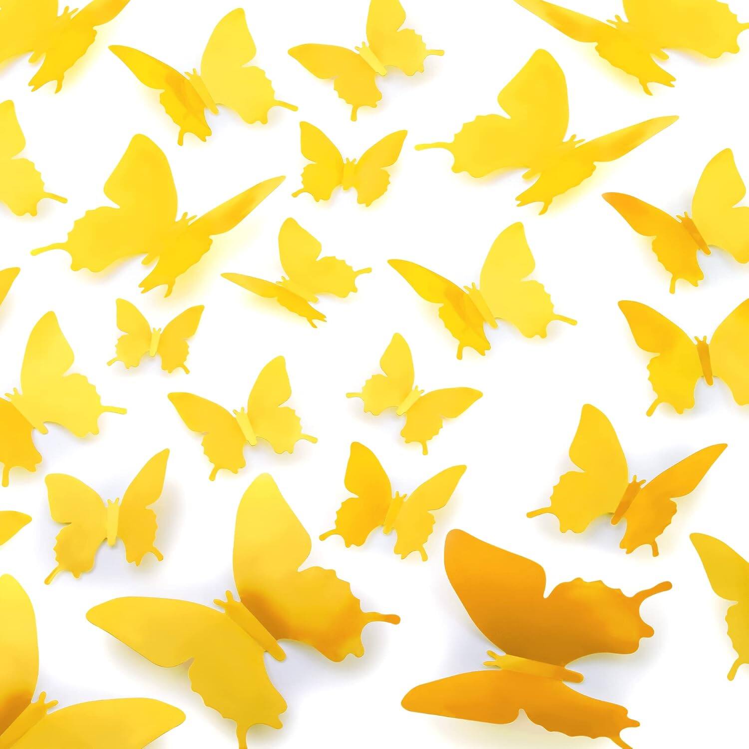 Front. Zulay Kitchen - Zulay 24pcs Removable DIY Decorations 3D Butterfly Wall Decor with 3 Different Sizes - Yellow.