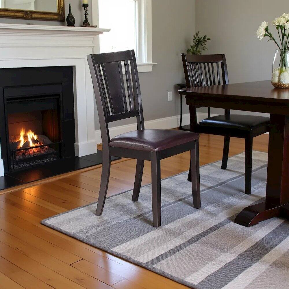 Left. FurniFact - Elegant Black Wooden Dining Chairs with Faux Leather Seat – Set of 2 - Black.