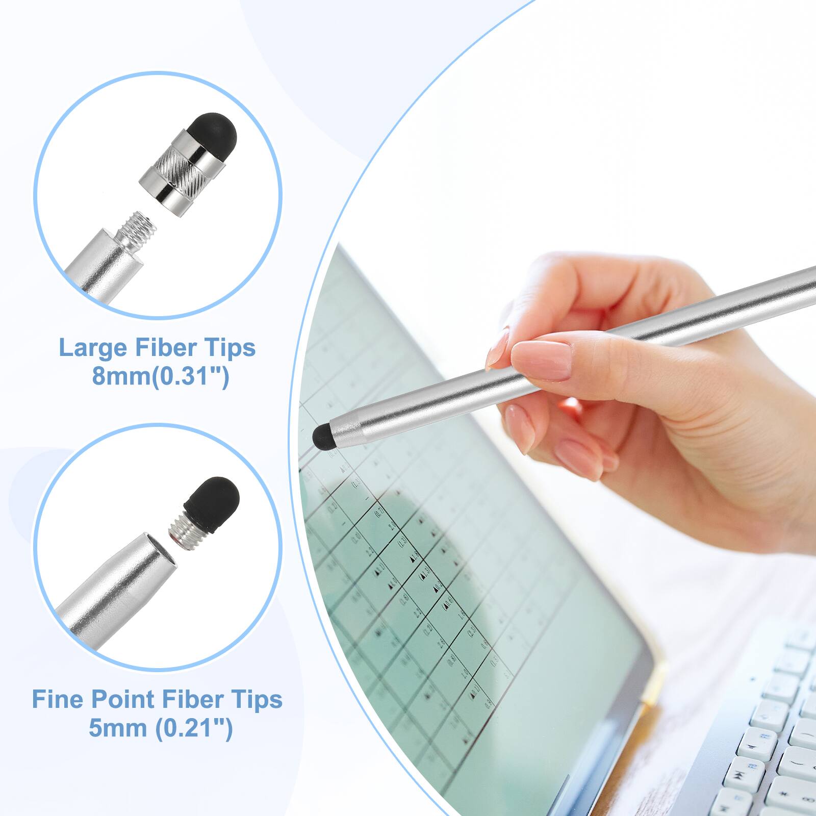 Large Fiber Tips 8mm (0.31")  
Fine Point Fiber Tips 5mm (0.21")