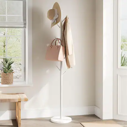 Front. ThinkLink Electronic - Tree Coat Rack Freestanding With Marble Base 10 Hooks 3 Adjustable Sizes For Entryway Bedroom Hallway Office - White.