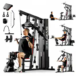 Syedee - Home Gym Station, Workout Station with 150LBS Weight Stack, Home Gym Equipment for All Body Training - Black