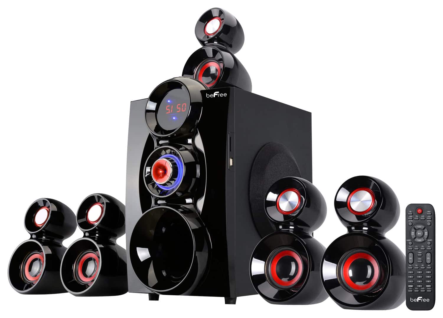 Front. beFree Sound - 5.1-Channel Bluetooth Speaker System - Black/Red.