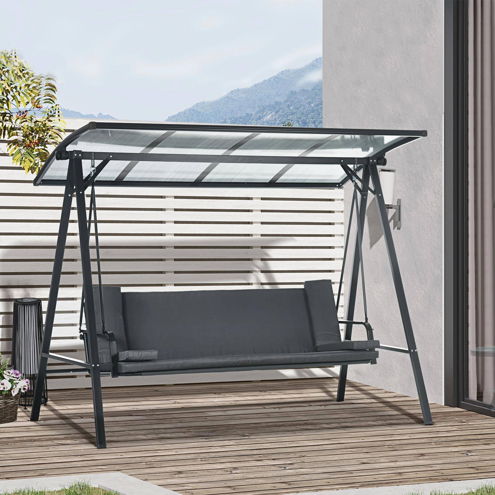 Alt View 7. Resenkos - Resenkos 3-Seat Swing Set, Convertible Hammock Bed With Comfort, Sunproof Canopy Roof, Ideal for Porch, Gray.