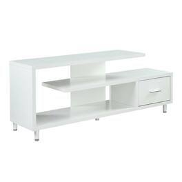 FurniFact - 1-Drawer TV Stand with Shelves for TVs Up to 65 Inches, Contemporary Style - White