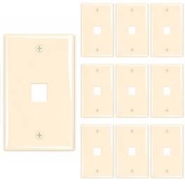 Cmple.com - 1 Port Keystone Wall Plate 10 Pack Single Gang for RJ45 Ethernet HDMI Coax & Audio - Ivory