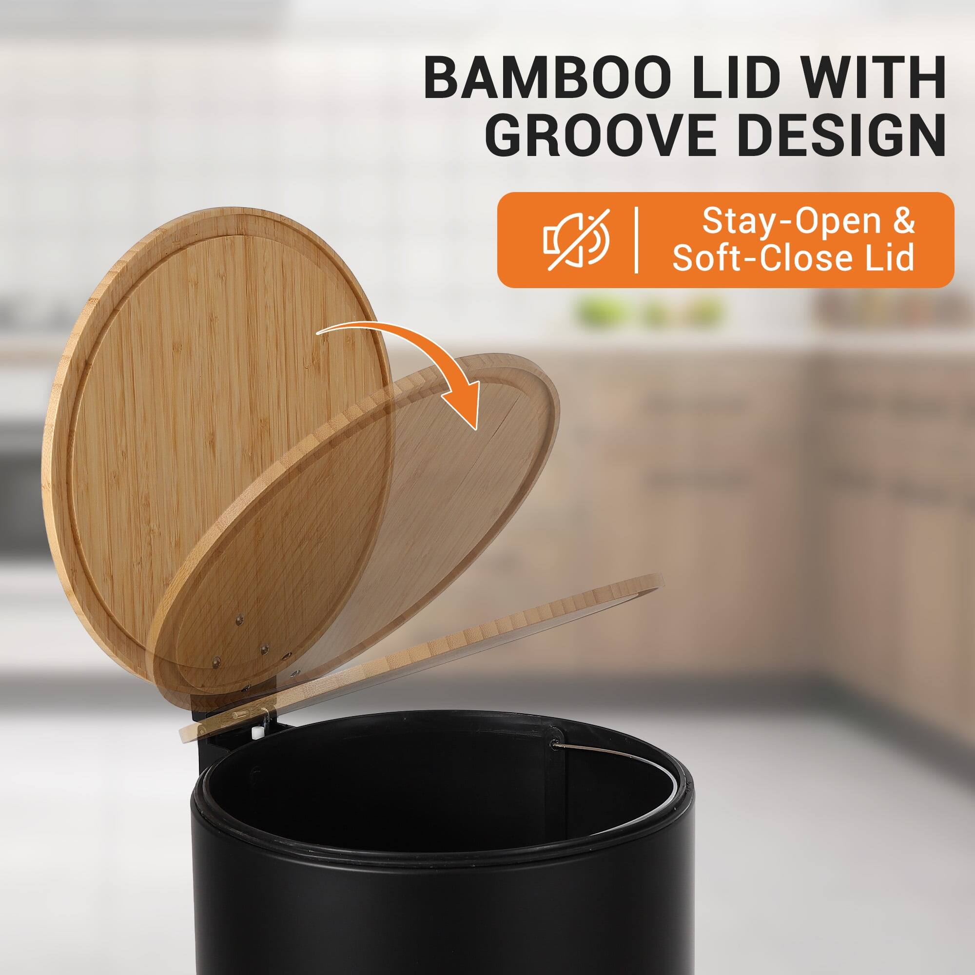 BAMBOO LID WITH GROOVE DESIGN  
Stay-Open & Soft-Close Lid