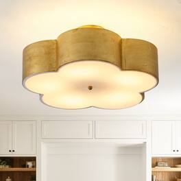 Parrot Uncle - 19 in. 5-Light Large Flower Vintage Metal Semi-Flush Mount Ceiling Light - Gold