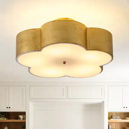 Front. Parrot Uncle - 19 in. 5-Light Large Flower Vintage Gold Metal Semi-Flush Mount Ceiling Light - Gold.