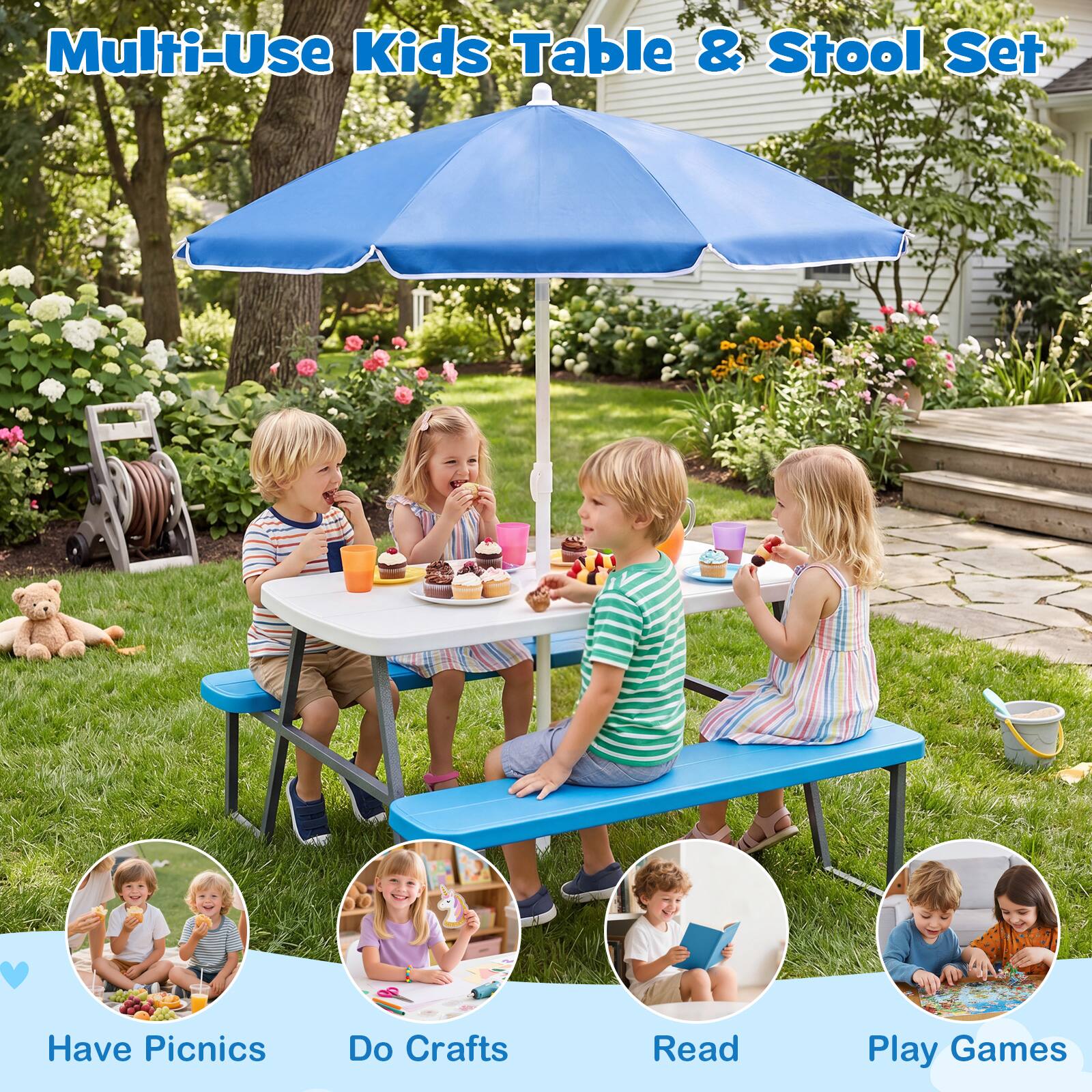 Multi-Use Kids Table & Stool Set

Have Picnics  
Do Crafts  
Read  
Play Games